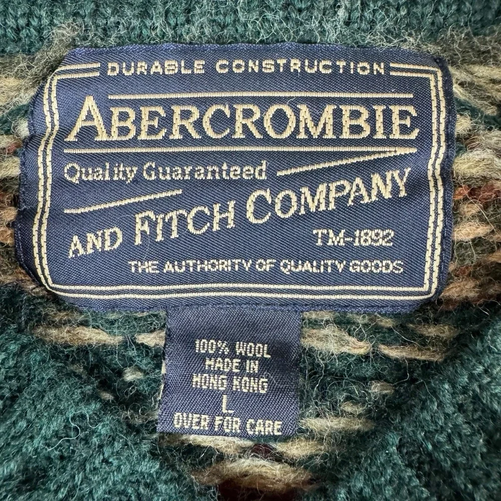 Vintage 90s Abercrombie & Fitch Wool Fair Isle Sweater Large Grandpa Thick Knit